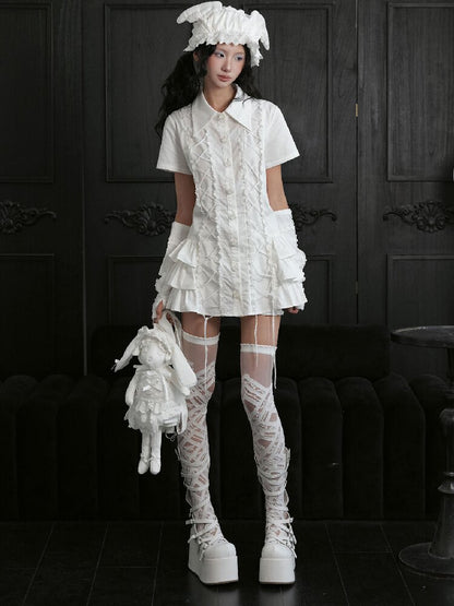Ruffled Lace Tie Up Shirt Dress【s0000018181】