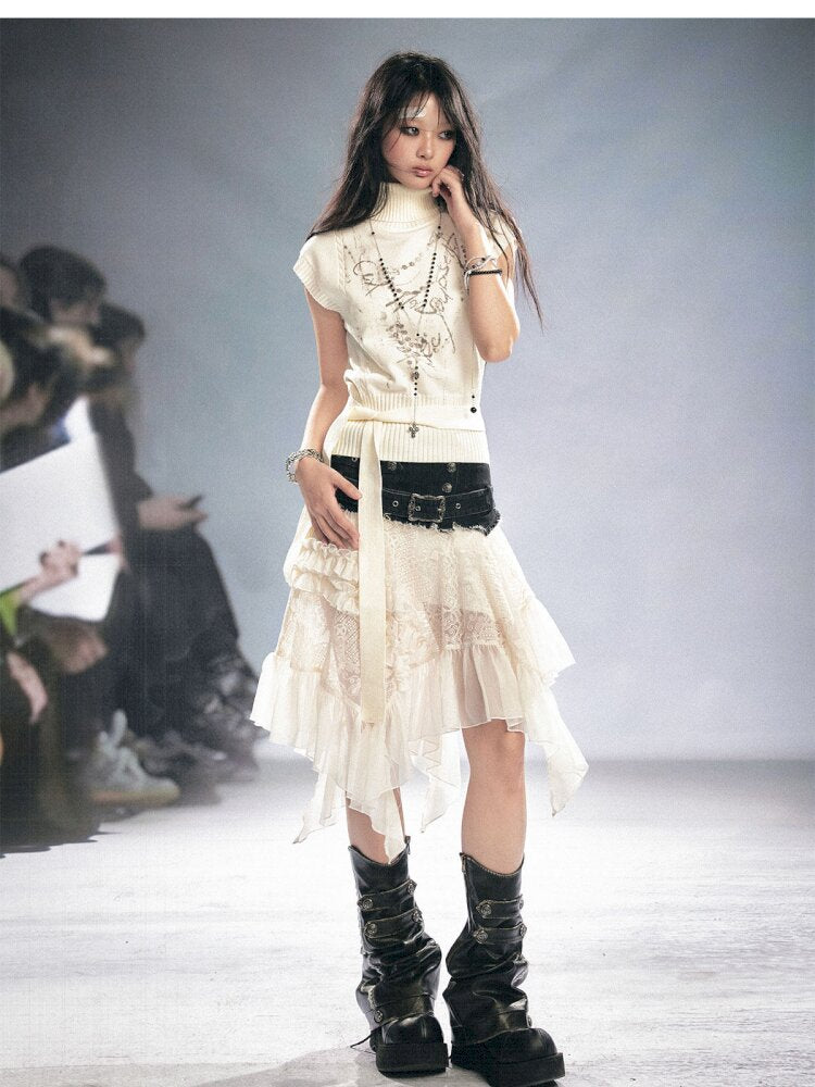 Lace Patchwork Irregular Mesh Skirt【s0000015449】