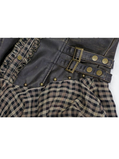 Patchwork Lattice Waisted Dress【s0000013889】