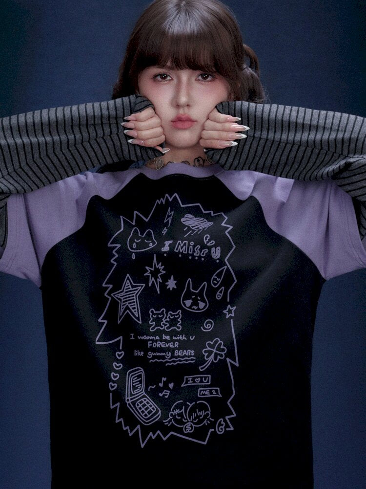 Graffiti Fake Two Purple T-Shirt【s0000015445】