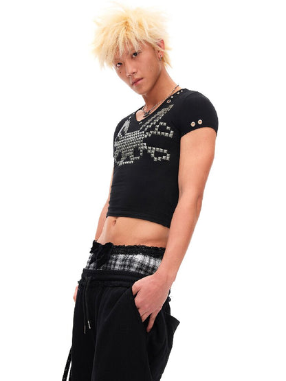 Studded Rabbit Skull Short T-shirt【s0000016936】