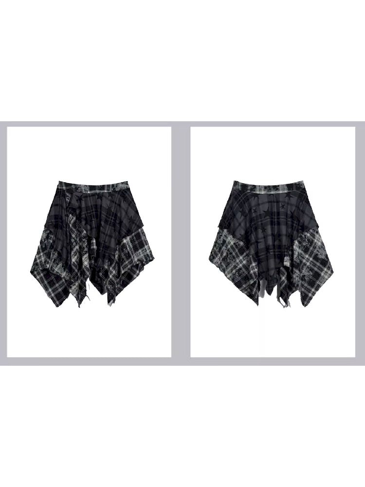 Star Plaid IRREGULAR RAW EDGE HALF SKIRT [S0000010750]