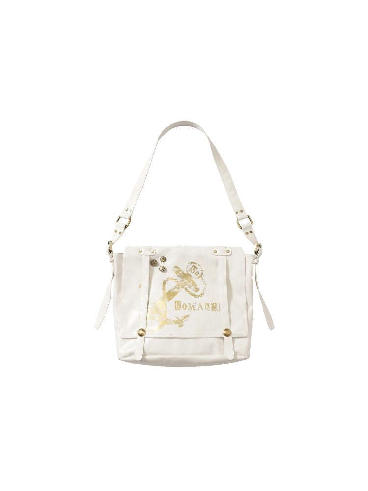 Gold foil print heavy-duty leather shoulder bag【s0000012778】