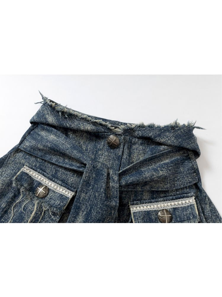 Hooded washed denim shirt dress skirt【s0000012784】