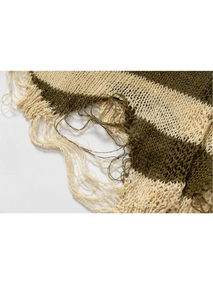 Striped knit loose bat-sleeve sunscreen hoodie【s0000012319】