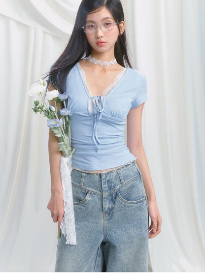 Wide-leg broken holes micro-laundry jeans【s0000012140】