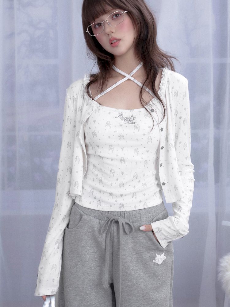 Bear Print Knit Camisole Jacket Cardigan【s0000013368】