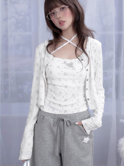 Bear Print Knit Camisole Jacket Cardigan【s0000013368】
