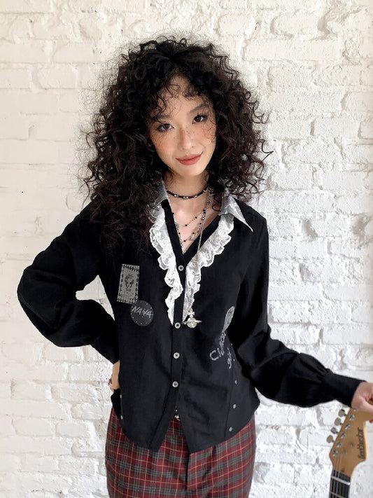 Punk-Style Lace Patchwork Shirt【s0000017895】