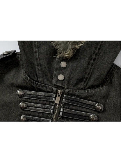 Denim Detachable Slim-Fit Hooded Jacket【s0000013951】