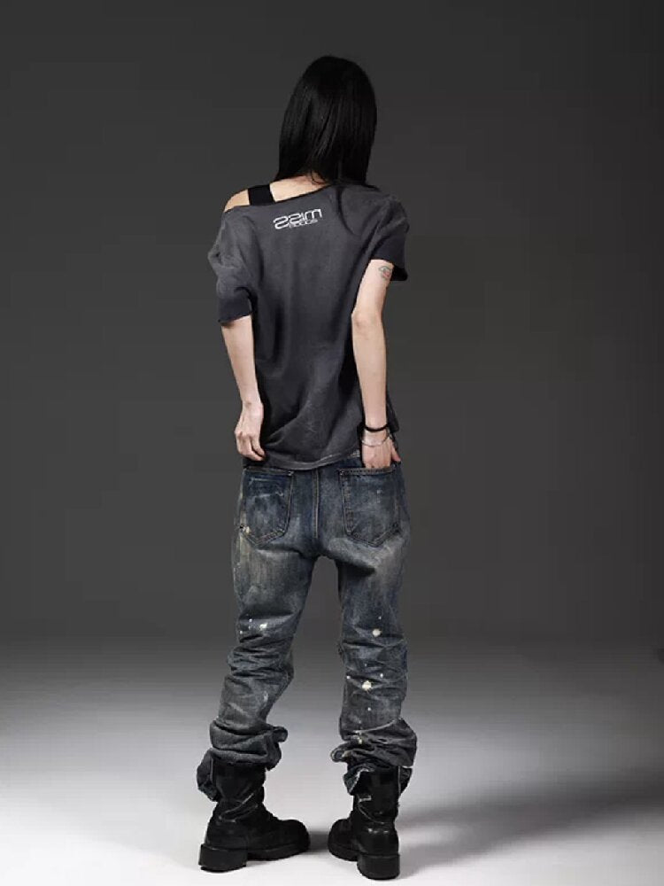 Heavy Wash Cut Neckline Short-Sleeve Tee【s0000018269】