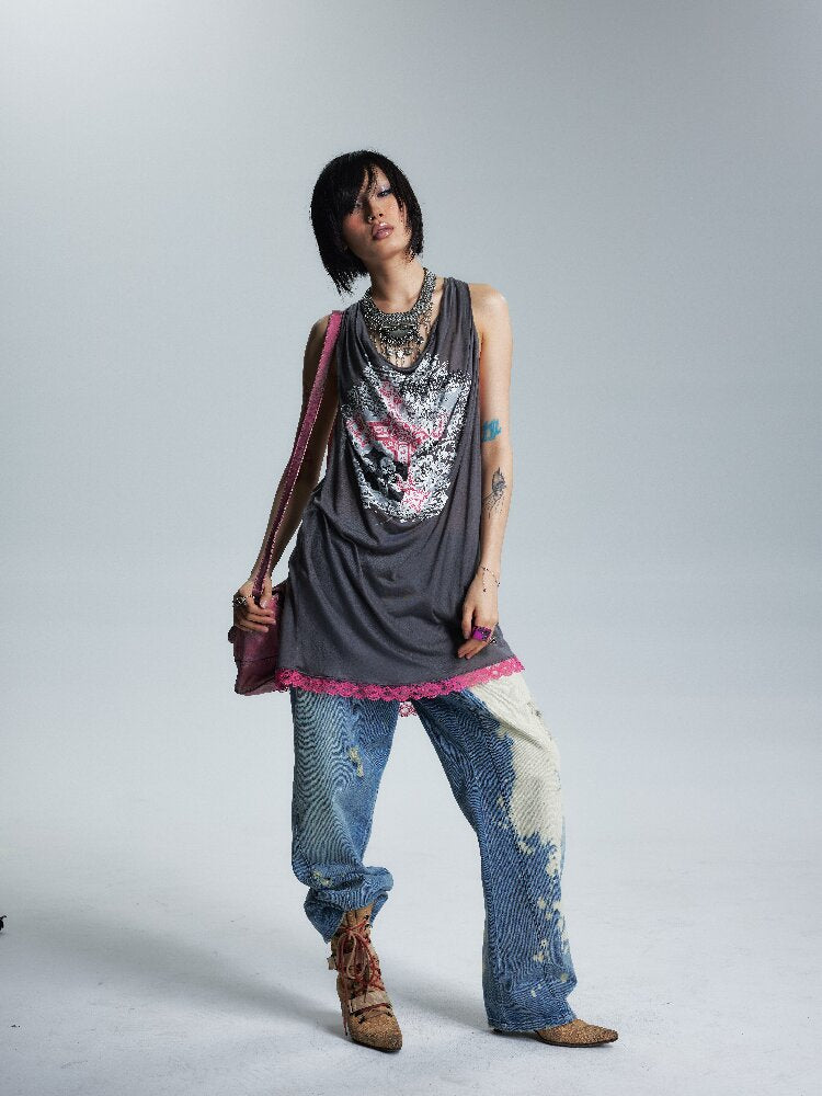 Loose Collar Printed Camisole Top【s0000017005】