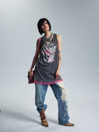 Loose Collar Printed Camisole Top【s0000017005】