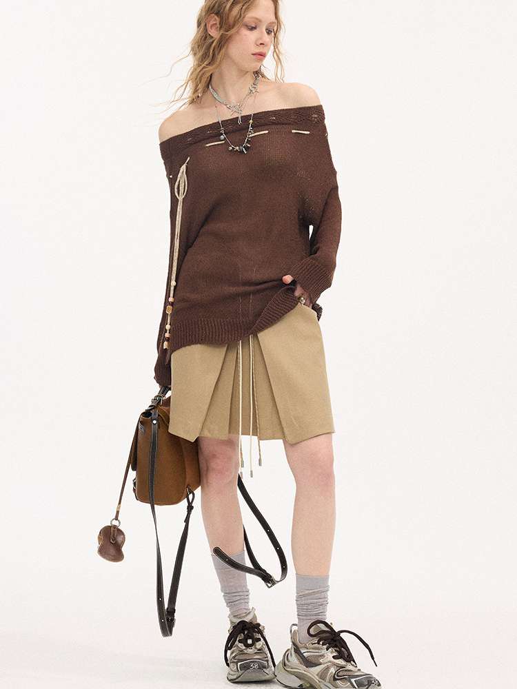 Slanted Strap Smock Knit Sweater【s0000015409】