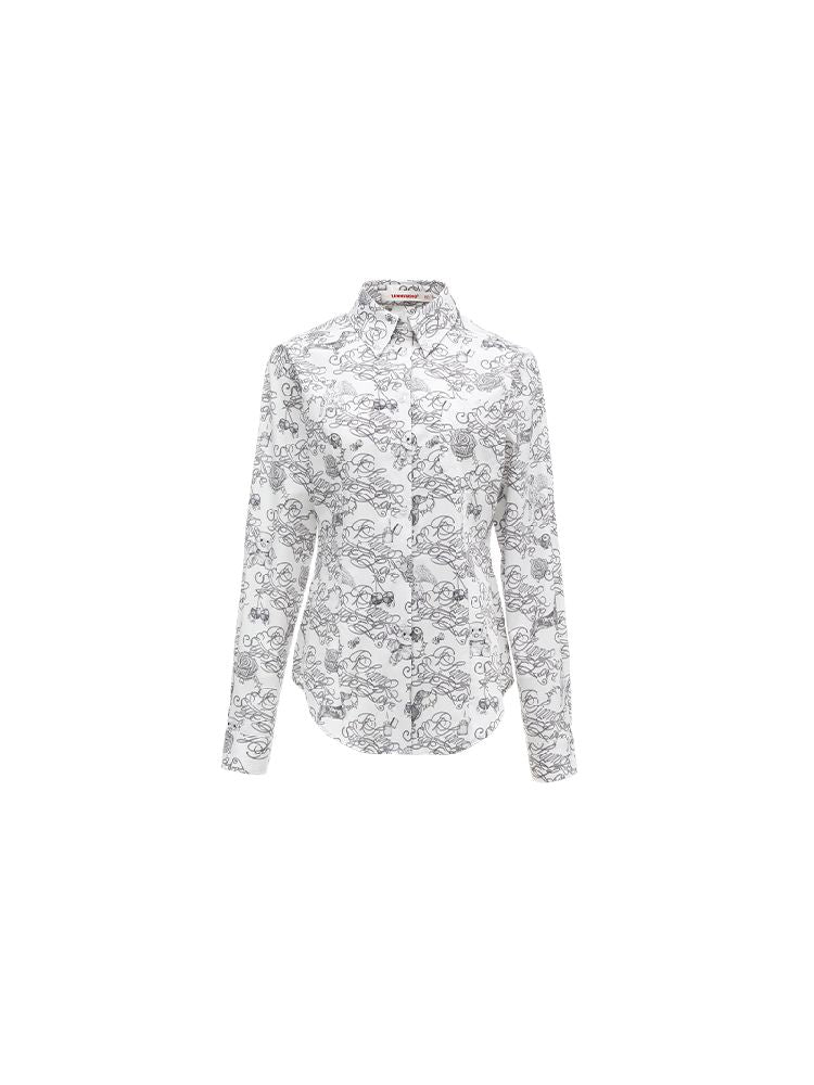 Letter Full Print Long Sleeve Shirt [S0000010220]