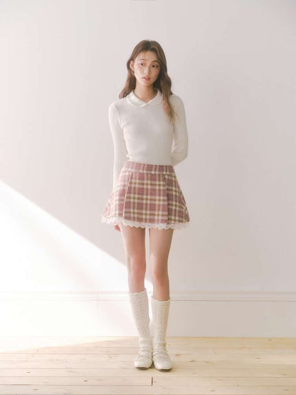 Berry Cocoa Pink Brown Check Pleated Skirt【s0000014866】