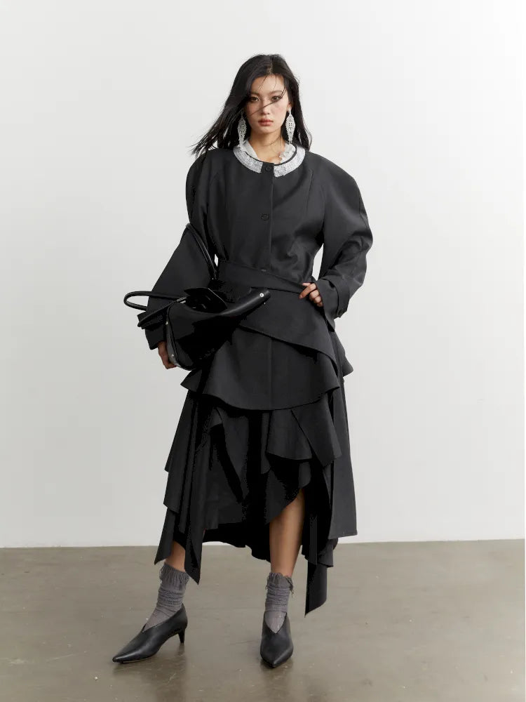 Ruffled Silhouette Gray Blazer Jacket【s0000014038】