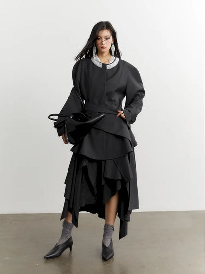 Ruffled Silhouette Gray Blazer Jacket【s0000014038】