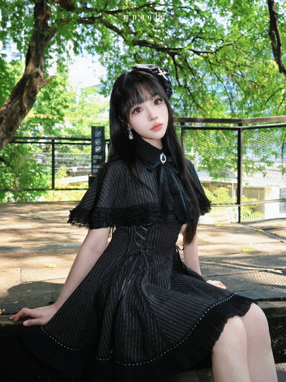 French Striped Cape A-Line Dress【s0000016938】
