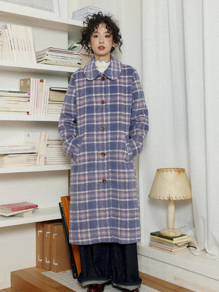 Plaid Long Purple Wool Coat【s0000013986】