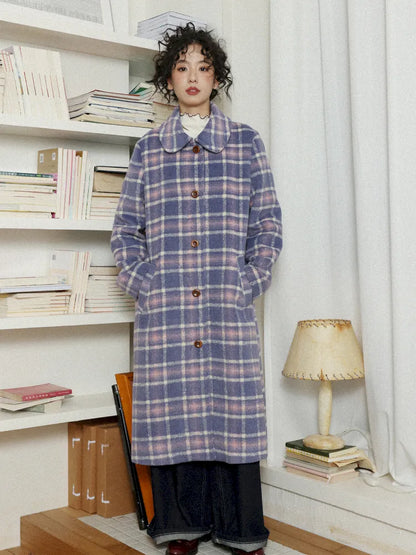 Plaid Long Purple Wool Coat【s0000013986】