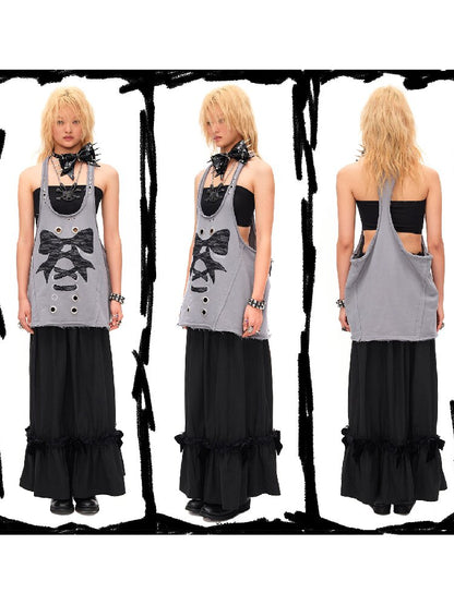 Lace Bow Rivet Distressed Vest【s0000016496】