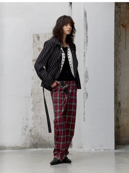 Lace-Up Striped Shorts Blazer【s0000014203】