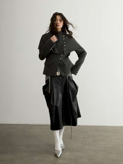Removable Cape Gray Tweed Coat【s0000015192】