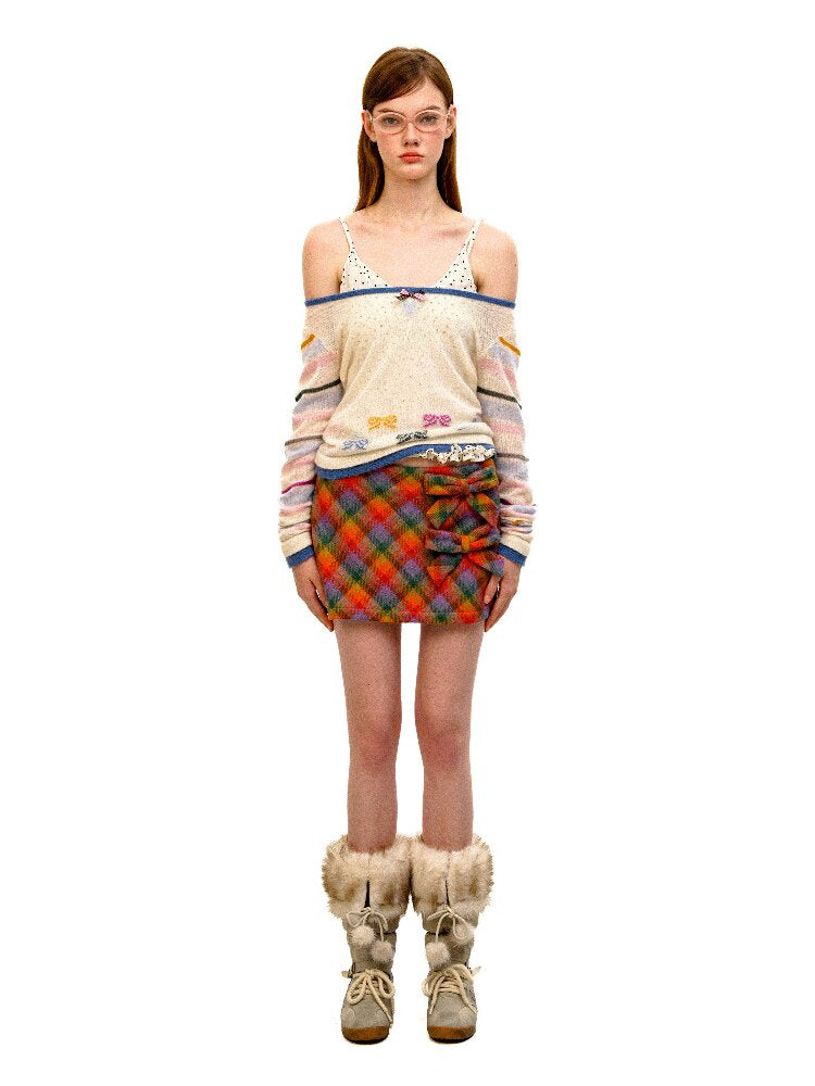 Pure Wool Colored Check Bow Skirt【s0000016089】