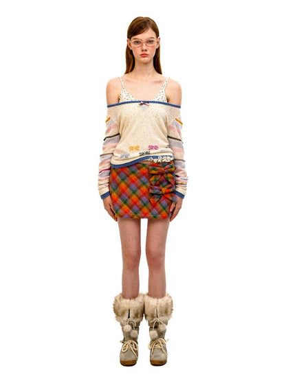 Pure Wool Colored Check Bow Skirt【s0000016089】