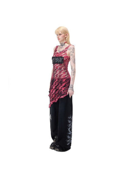 Riveted Applique Mesh Irregular Dress【s0000017715】
