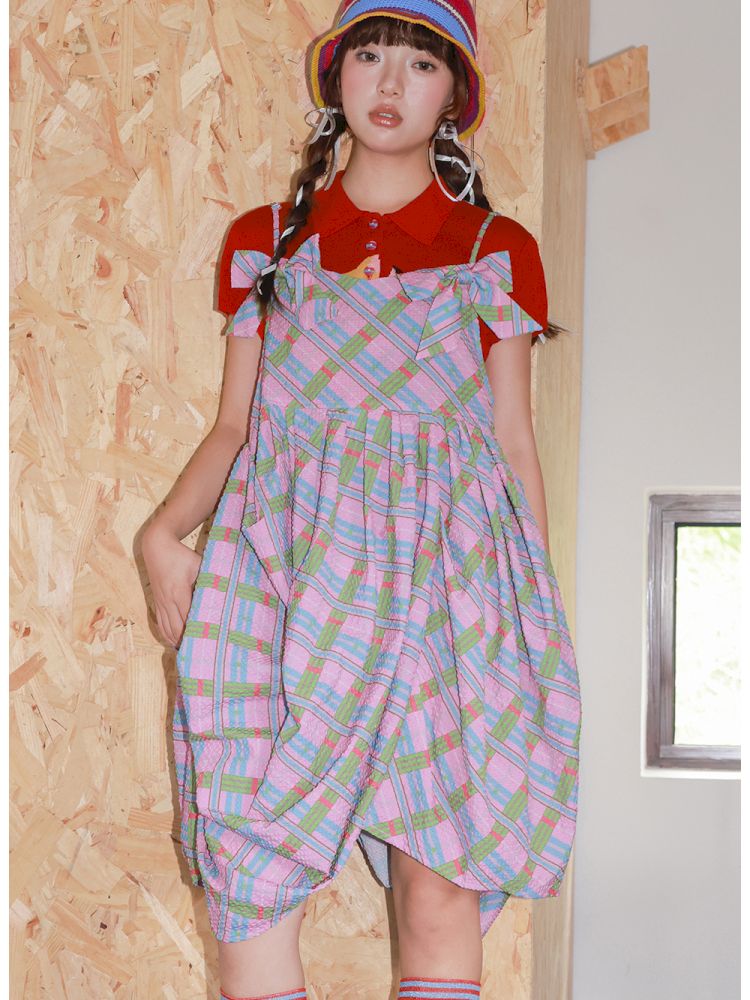Plaid Strapless Bow Dress【s0000013927】