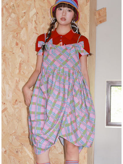 Plaid Strapless Bow Dress【s0000013927】