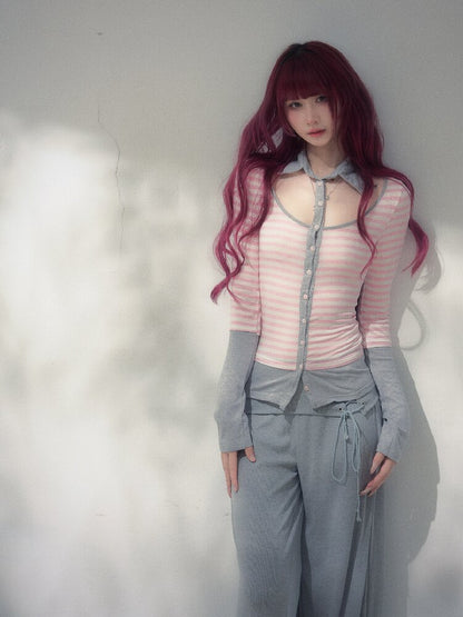 Striped Design Patchwork Base Top【s0000019261】