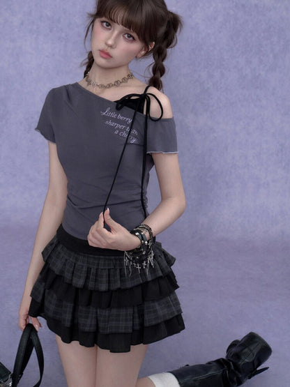 Cross-Shoulder Fake Two-Piece T-Shirt【s0000017683】