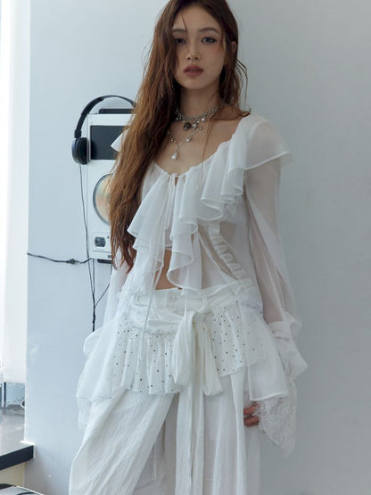 Ruffled airy skin sheer white shirt【s0000013225】