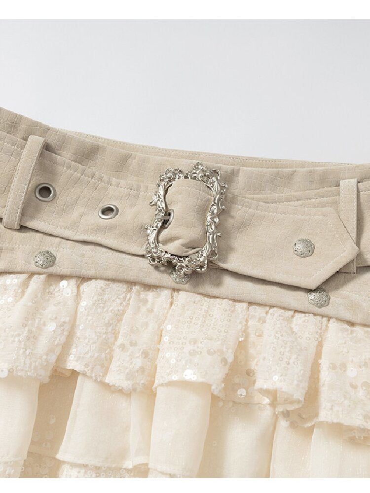 Brushed Sequin Leopard Cake Skirt【s0000017981】