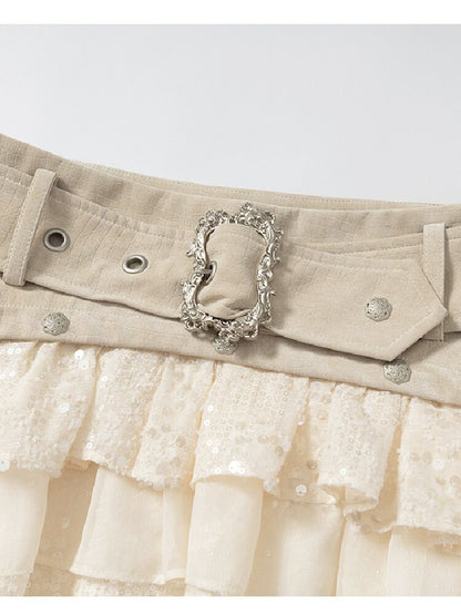 Brushed Sequin Leopard Cake Skirt【s0000017981】