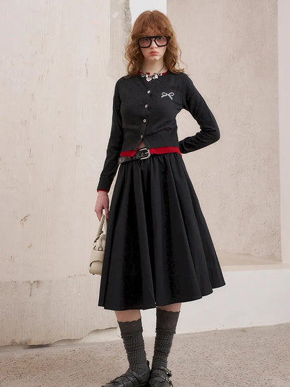 Wide-Skirted Pleated Midi Skirt【s0000014083】