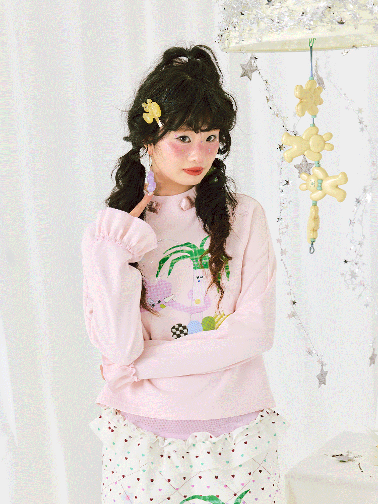 Print Long Sleeve Short T-Shirt【s0000011942】
