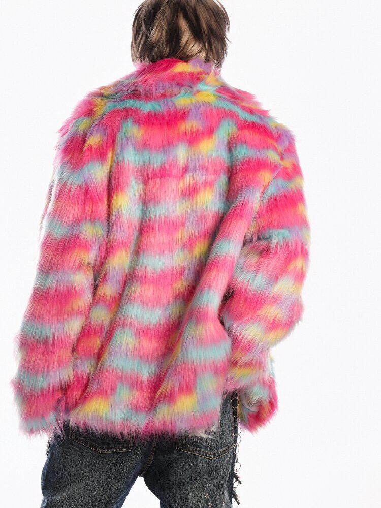Rainbow Colorful Faux Fur Coat【s0000019281】