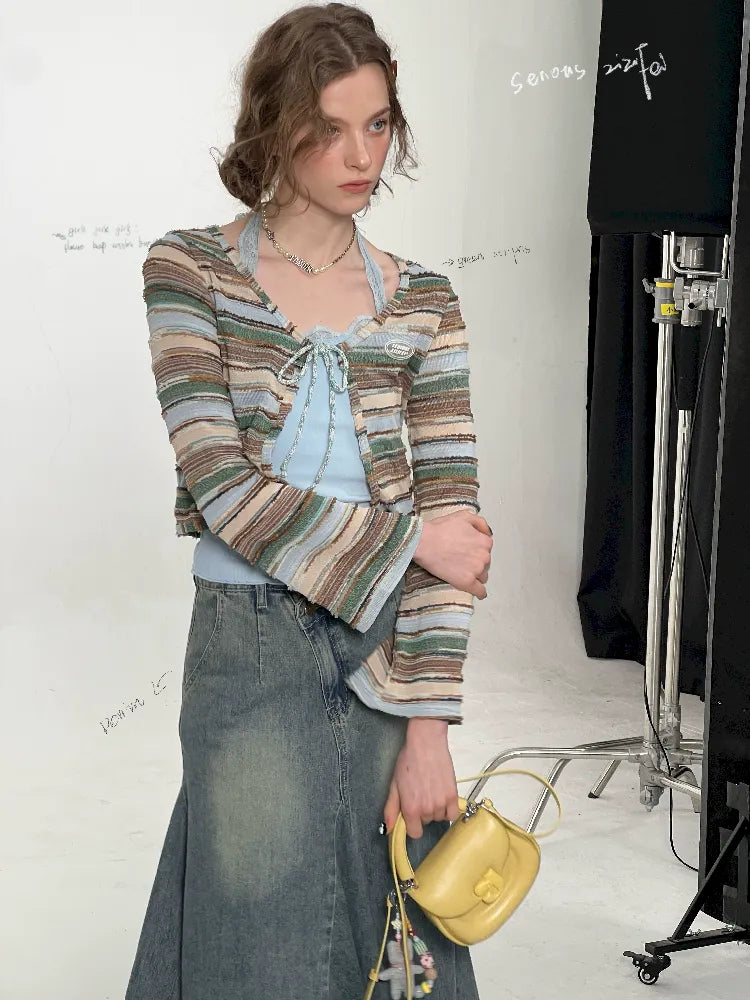 Stripe Long Sleeve Sunscreen Knitted Cardigan【s0000011683】