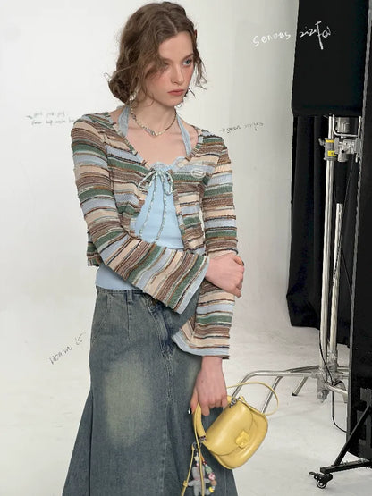 Stripe Long Sleeve Sunscreen Knitted Cardigan【s0000011683】