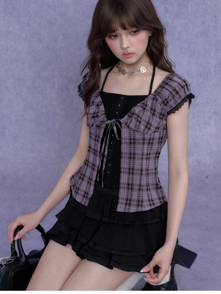 Plaid Waist Halter Two Piece Top【s0000017280】