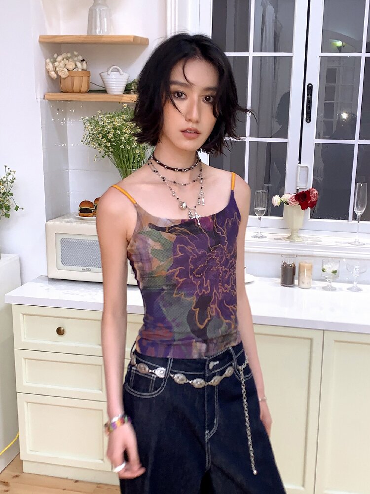 Floral Mesh Diamond Camisole【s0000016655】