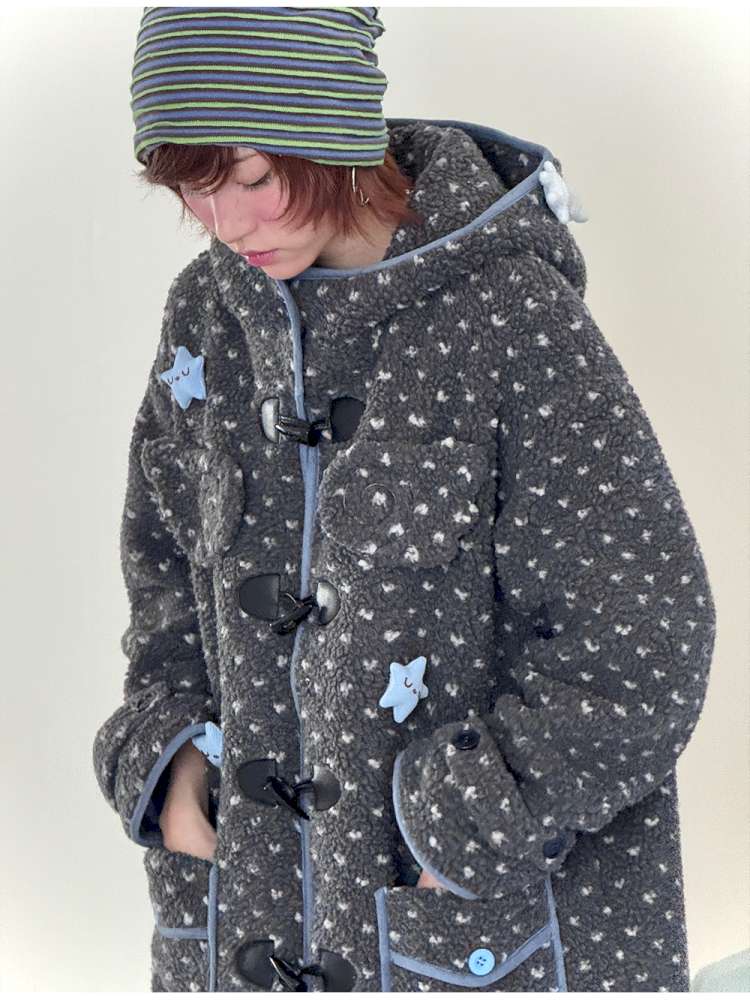 Old-fashioned Gray Horn Buckle Hooded Jacket【s0000014699】