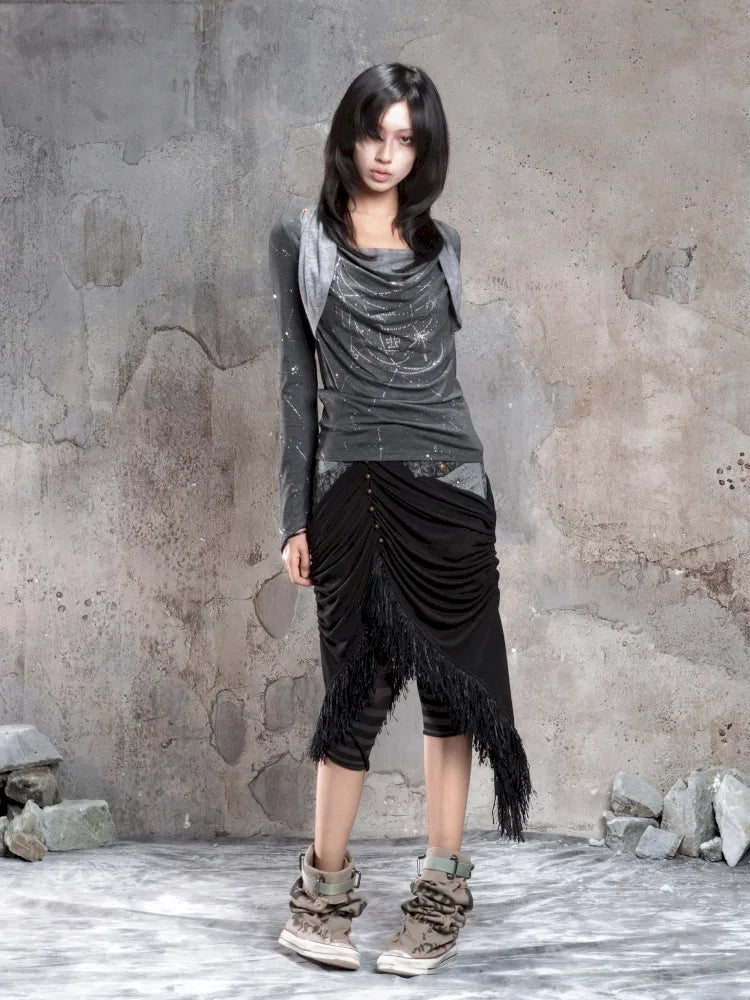 Asymmetrical faux two-piece long-sleeve knit top【s0000014134】