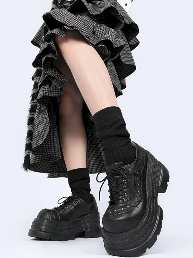 Gothic-Style Lace-Up Square-Toe Shoes【s0000014183】
