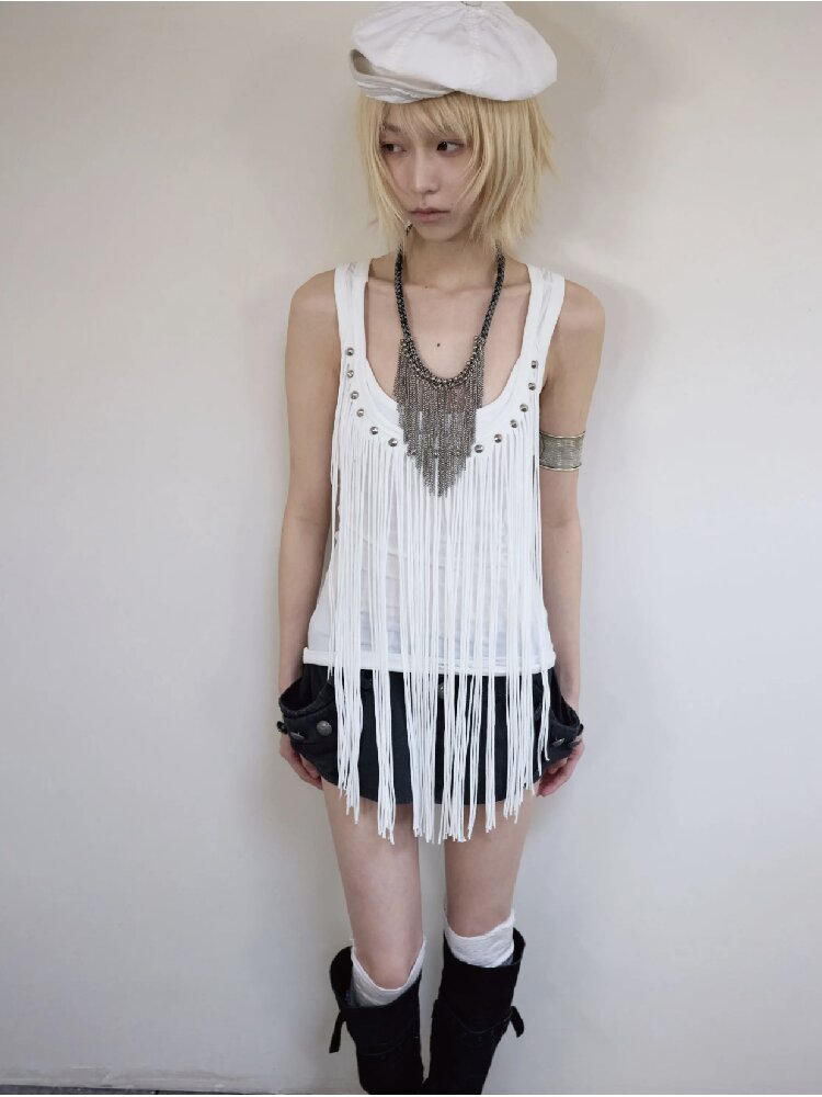 Rivet Diamond Tassel Slim Vest【s0000016953】