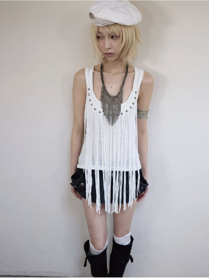 Rivet Diamond Tassel Slim Vest【s0000016953】